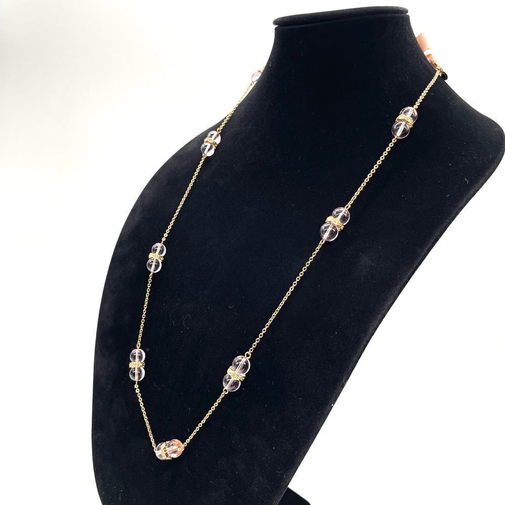 J.Crew Crystal Long Necklace in Gold Tone Chain - Picture 2 of 5